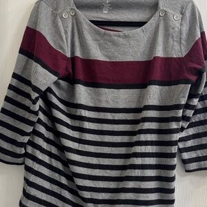 Croft & Barrow Women's Long Sleeve Striped Top - Gray and Burgundy